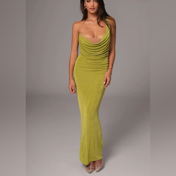 JLUXLABEL | Dresses | Nwot Jluxlabel Lime Green Slinky Krishna One Shoulder Maxi  Dress | Poshmark